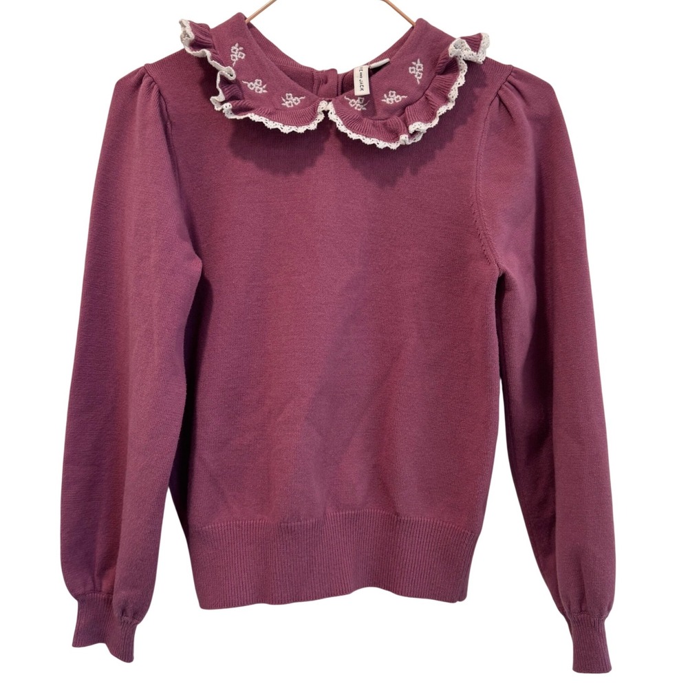 Janie and‎ Jack Girls Mauve Embroidered Peter Pan Collar Sweater Size 10 Plum
